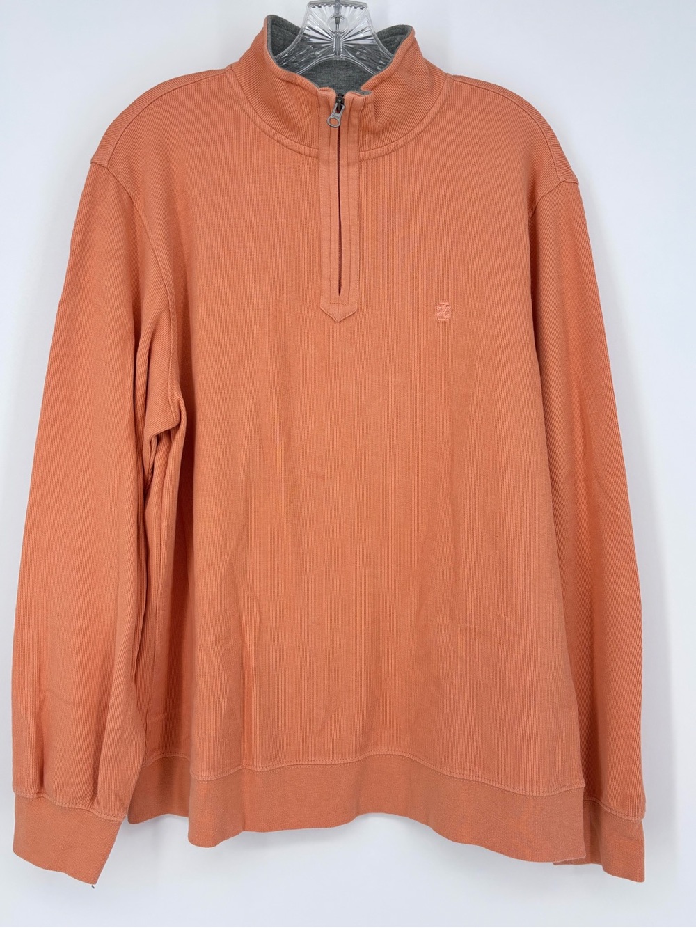 Izod Men's Performance Quarter Zip Pullover Size Large Orange W/Heather Collar